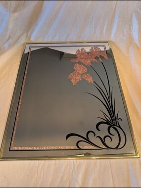 2/70$ Vintage Black and Rose Gold Floral Wall Mirror